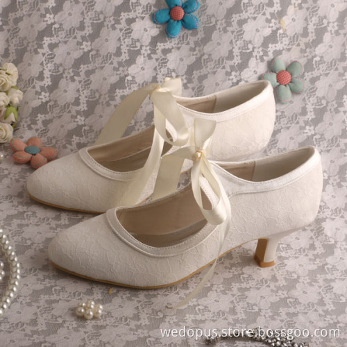 Low Heel Mary Jane Wedding Shoes Ivory